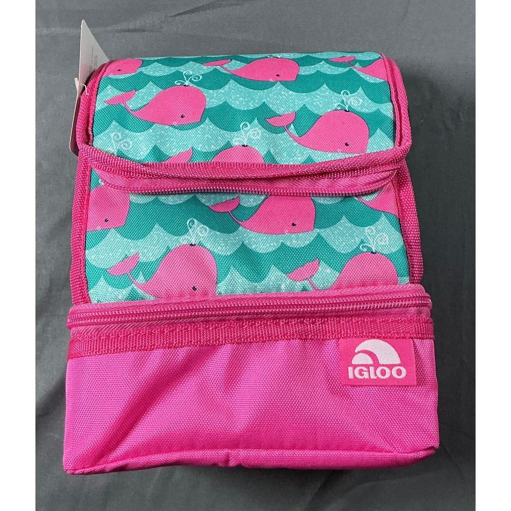 Igloo Sandwich Keeper Cooler Bag Pink Whales Teal Insulated Lunch Box New